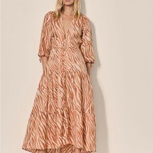 Kivari linen Zebra Pattern Maxi Dress - Orange and Cream